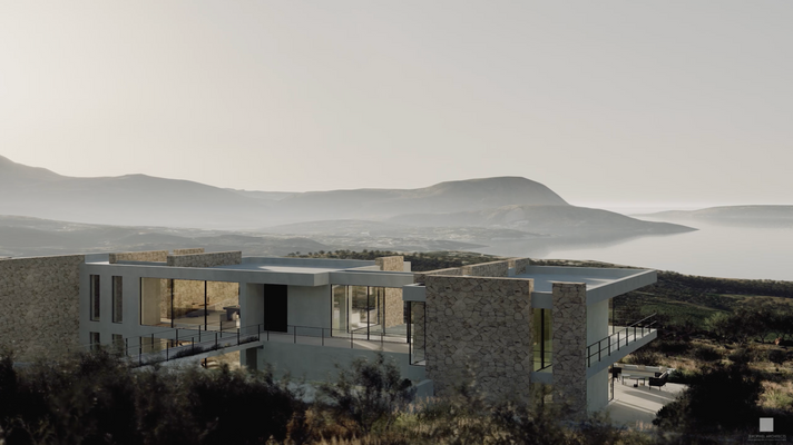 Rückwärtige Luftansicht der Villa