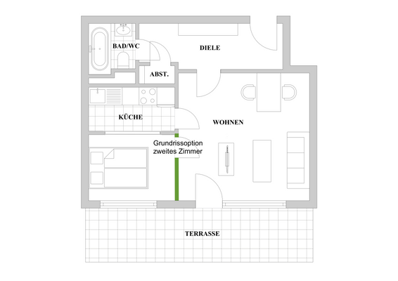 Grundrissoption 2 Zimmer 6. OG