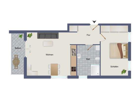 Unverbindlicher 2D Grundriss der Wohnung