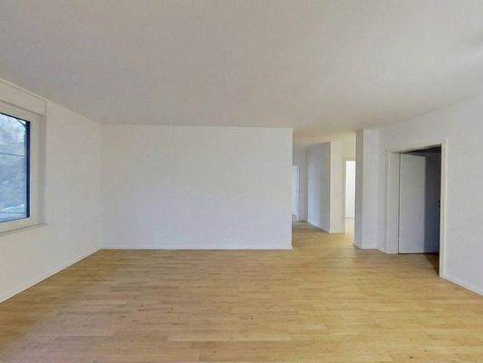 Ansicht II: Wohn- und Esszimmer mit offenem Küchenbereich