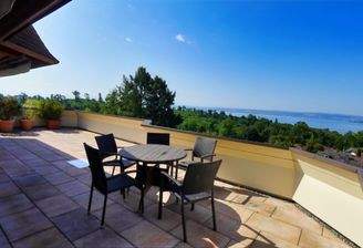 Fernblick auf Bodensee, Alpen und Zepellin