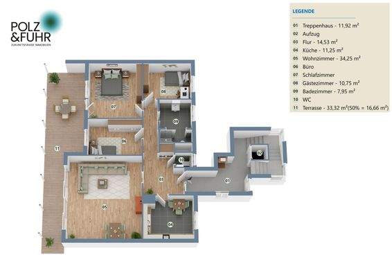 3D-Grundriss Erdgeschoss
