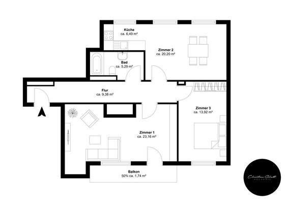 Marienberger Str. 6, 1. OG rechts - Etage 1, Ansicht 1, Schnitt 1, Einheit 1 - SL43W0