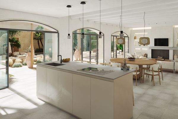 Die Fensterfronten verbinden natlos den Innen und Aussenbereich