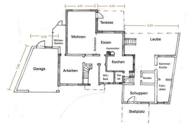 Erdgeschoss mit Nebengebäude