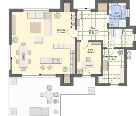 EG mit Büro und GWC mit Dusche