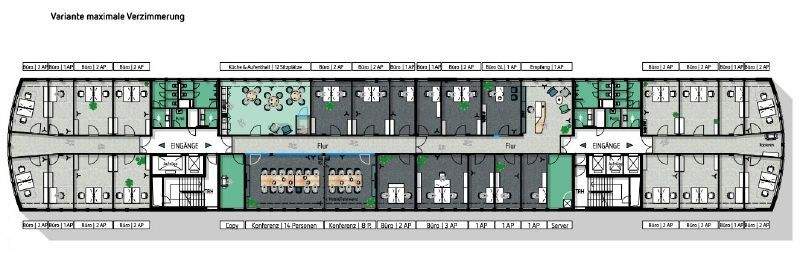 Grundriss Regelgeschoss - Haus 1 - Verzimmerung