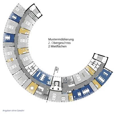 Mustermöblierung 2. Obergeschoss zwei Mietflächen