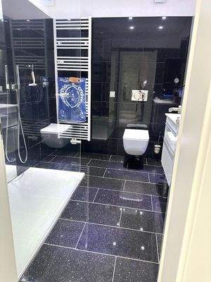 Bad mit Dusche und Toilette 