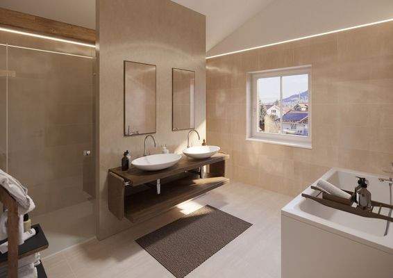 Badezimmer Obergeschoss - Unverbindliche Darstellung aus Sicht des Illustrators 