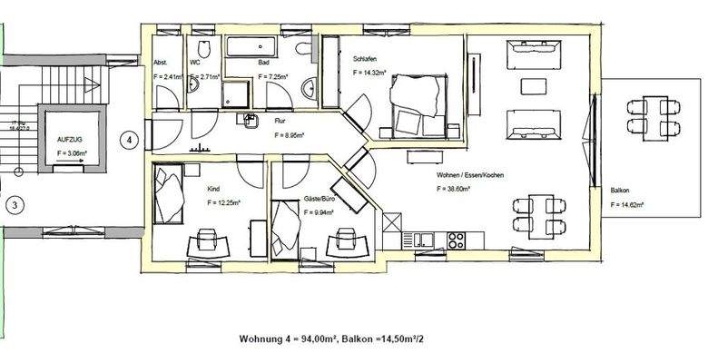 Grundriss Wohnbereich Whg. 4 OG 