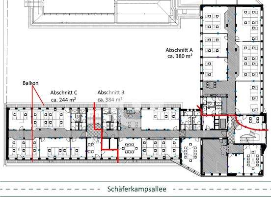 4. Obergeschoss mit ca. 1.061 m², teilbar ab ca. 244 m²