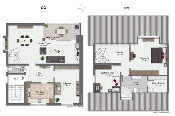 Grundrisse der Maisonettewohnung