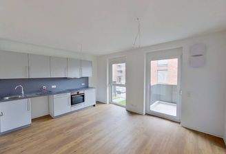 Ansicht I: Wohn- und Esszimmer mit offenem Küchenbereich