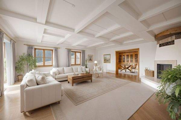 Wohnzimmer mit Blick auf Bibliothek gestaged