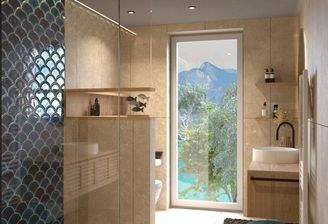 Badewanne, Dusche und WC, Waschtisch