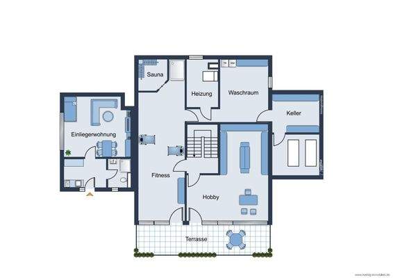 Souterrain - Grundrissskizze des Hauses - nicht maßstabsgetreu - Möblierung dient lediglich zur Veranschaulichung und ist nicht Bestandteil des Hauses