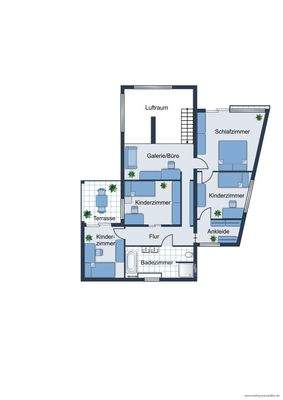 Grundrissskizze des Hauses - Obergeschoss - nicht maßstabsgetreu - Möblierung dient lediglich der Veranschaulichung und ist teilweise nicht Bestandteil der Immobilie