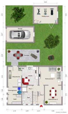 Grundriss Erdgeschoss (nicht maßstabsgerecht, Möblierungsbeispiel)