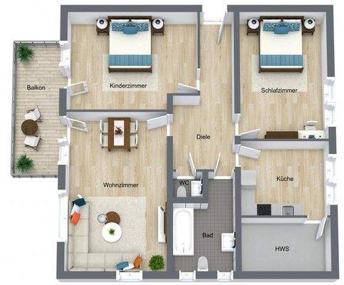 3 D, Beispiel: Platzierung der Möbel