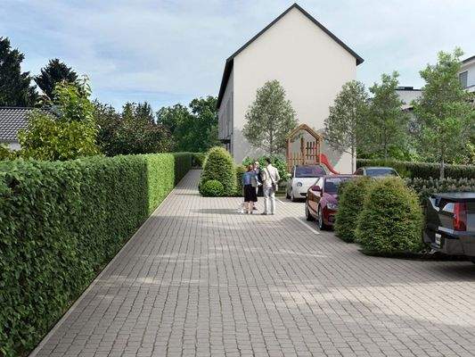 Grundstückseinfahrt mit 5 Stellplätzen