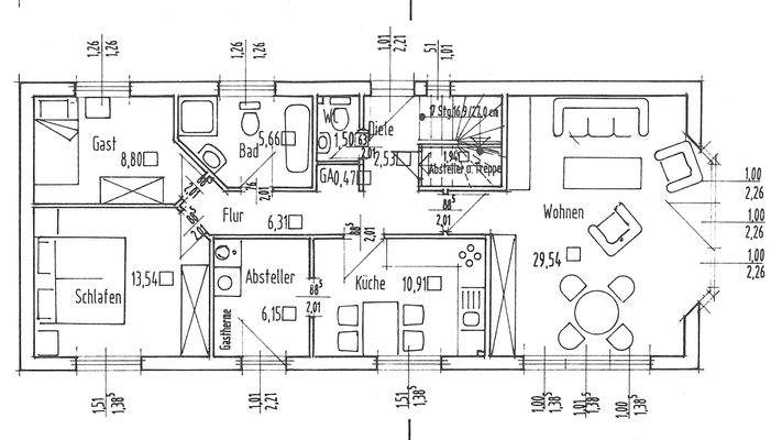 Walmdachbungalow: Erdgeschoss