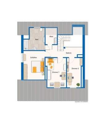 Obergeschoss mit Mustermöblierung