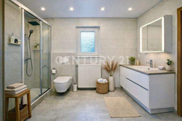 Modernes Bad mit bodengleicher Dusche (Visualisierung)