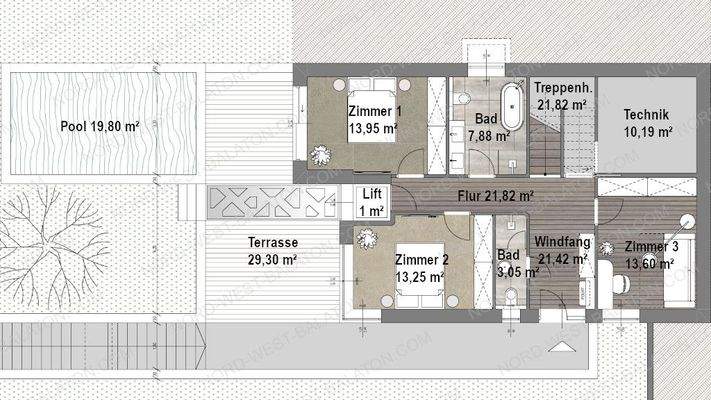 Grundriss mittlere Ebene