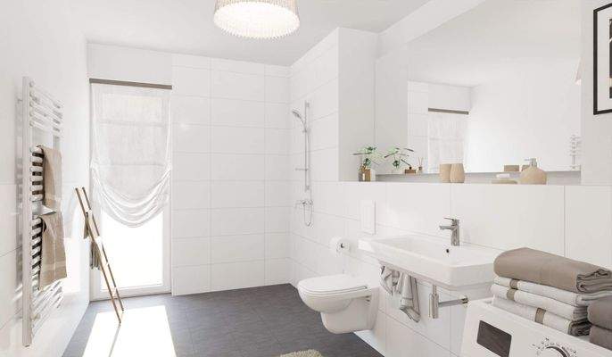 Modernes Tageslichtbad mit bodengleicher Dusche