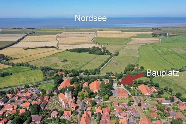 Luftfoto Grundstück und Nordsee mit Bezeichnung