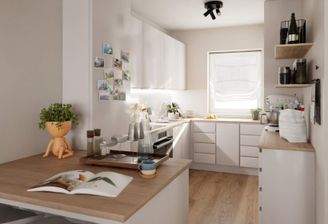 Die offene Wohnküche lädt zum gemeinsamen Kochen e