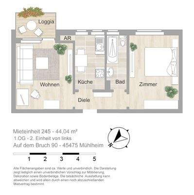 Grundriss farbig / möbliert