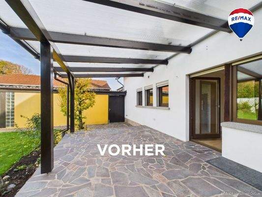 RE/MAX Immobilien DeLux Soppelhaushälfte Mettlach Terrasse vorher