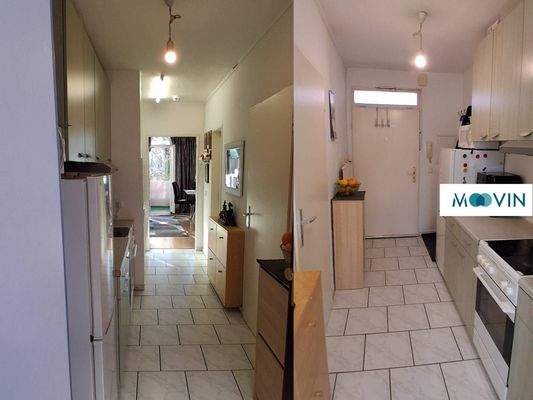 Ansicht I: Flur mit Einbauküche