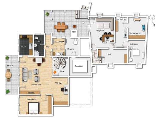 Grundriss UG möbliert