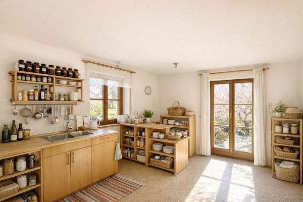 Helle Küche mit Gartenaussicht