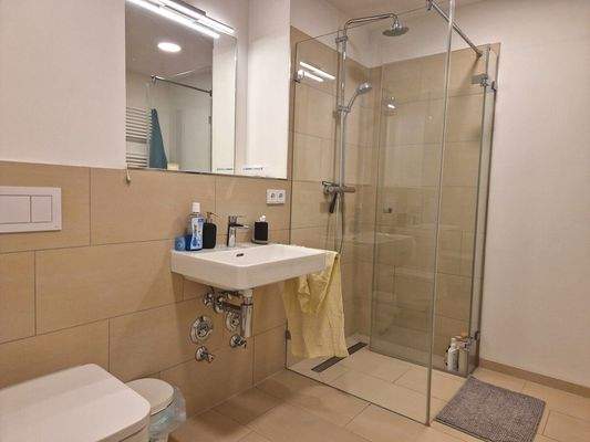 Bad mit Dusche, WC und Handtuchheizkörper