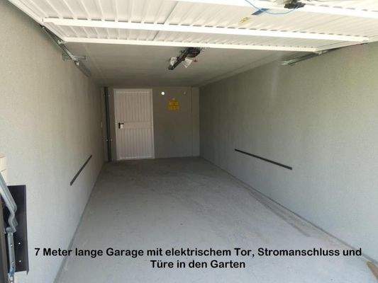 7 Meter lange Garage mit elektrischem Tor, Stromanschluss und Türe in den Garten