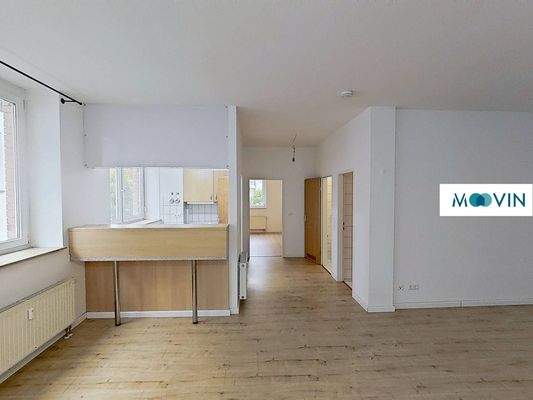 Ansicht II: Wohn- und Esszimmer mit offenem Küchenbereich