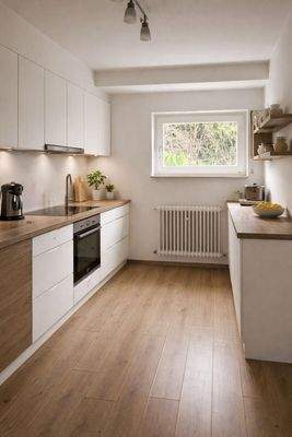 KI Generiert Moderne Küche mit Holz- und Weißakzenten