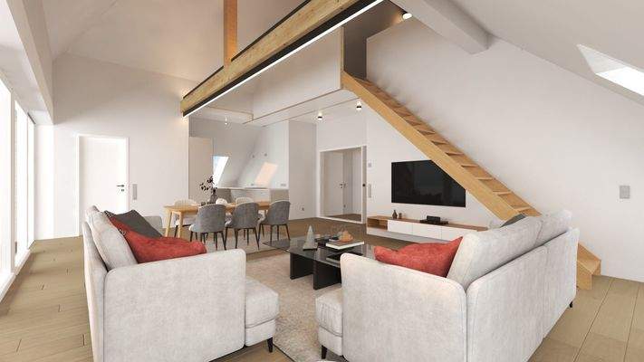 Wohnzimmer blick auf die Treppe