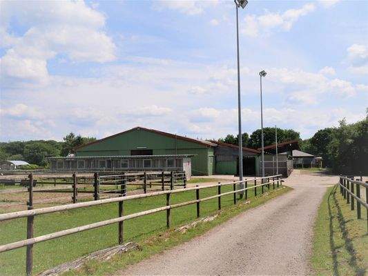 Auffahrt mit Blick auf Stallungen 