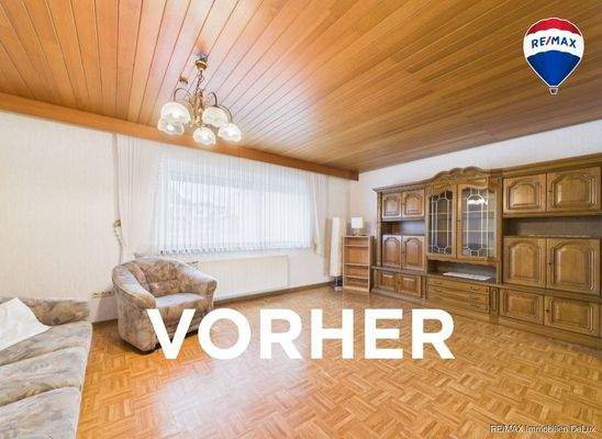 RE/MAX Immobilien DeLux Zweifamilienhaus Wadern-Lockweiler Wohnzimmer vorher
