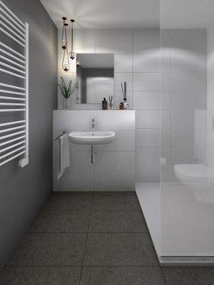 Badezimmer mit klaren Strukturen
