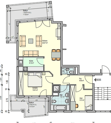 Grundriss 3-Zimmer-Wohnung