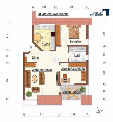 Grundriss OG-untere Wohnebene