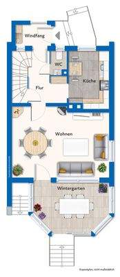 Grundriss Erdgeschoss mit Mustermöblierung