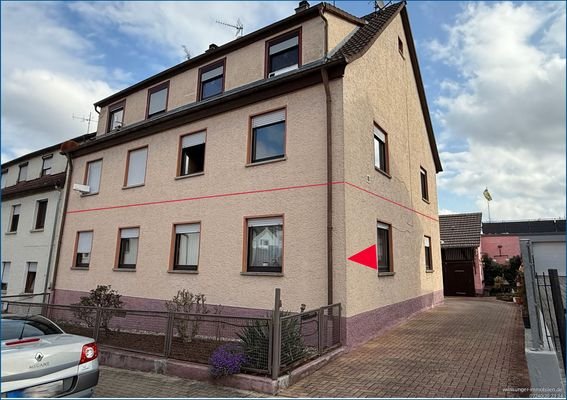 Hausansicht mit Markierung der Wohnung