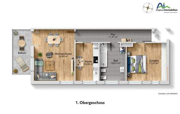                                                                                        Gut durchdachter Grundriss                                                                                                       Grundriss 2 Zi.-Whg